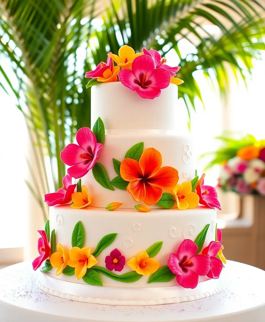 21 Stunning Floral Wedding Cakes That Will Steal Your Heart (You Won't Believe #13!) - 3. Tropical Paradise