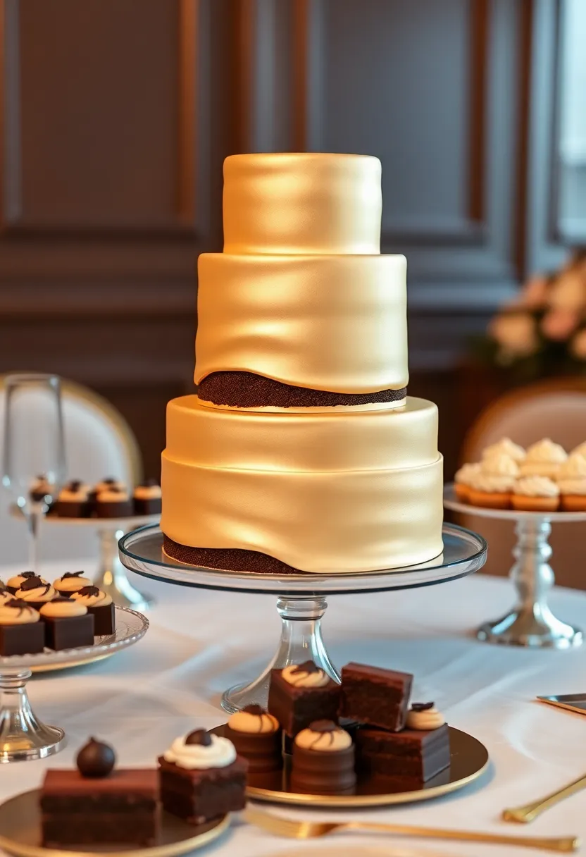 25 Stunning Gold Wedding Cake Designs That Will Steal Your Heart (Wait Until You See #12!) - 17. Gold and Chocolate Cake