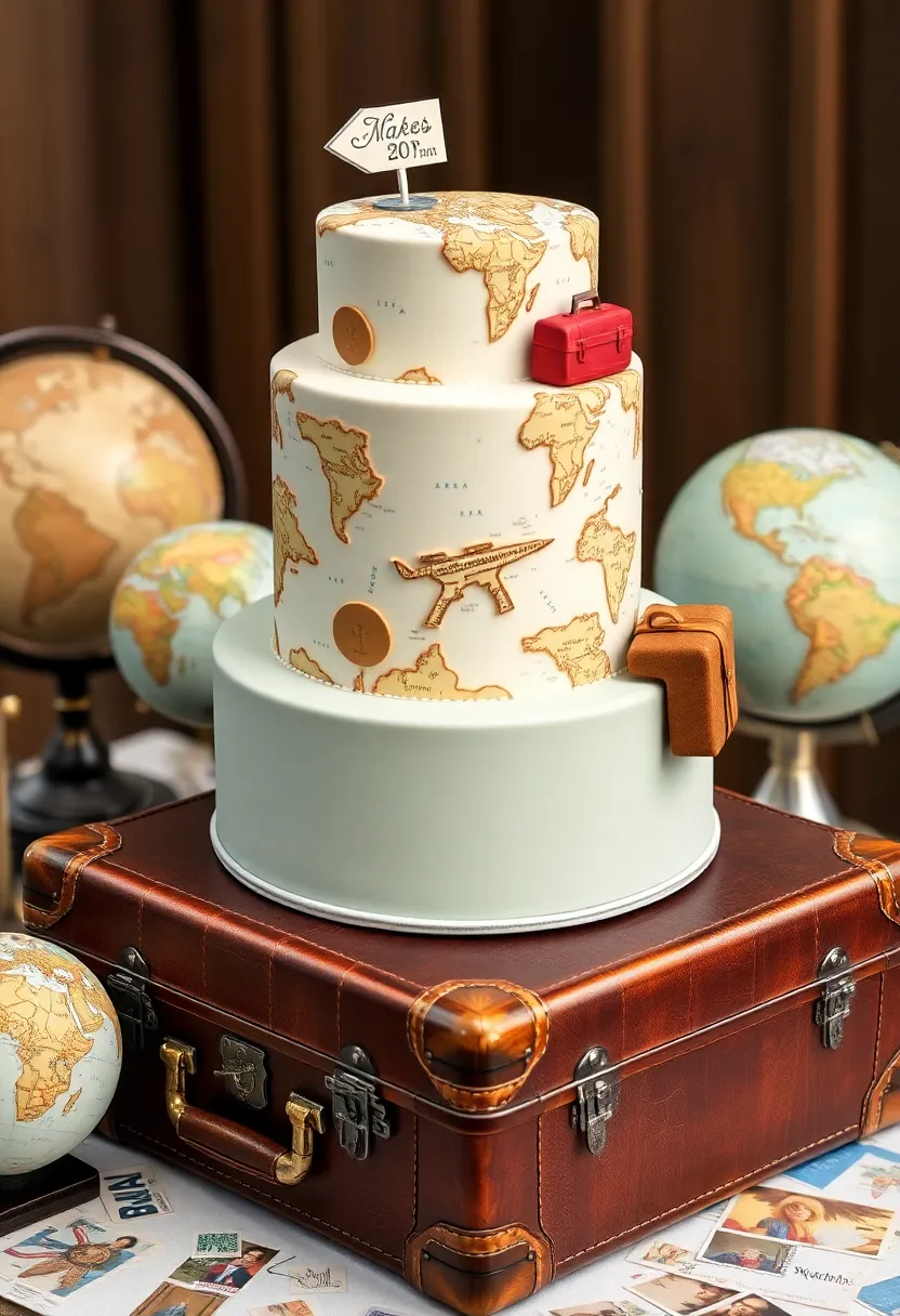 25 Classic Vintage Wedding Cakes That Will Make You Swoon (Don't Miss #15!) - 20. Vintage Travel-Themed Cake