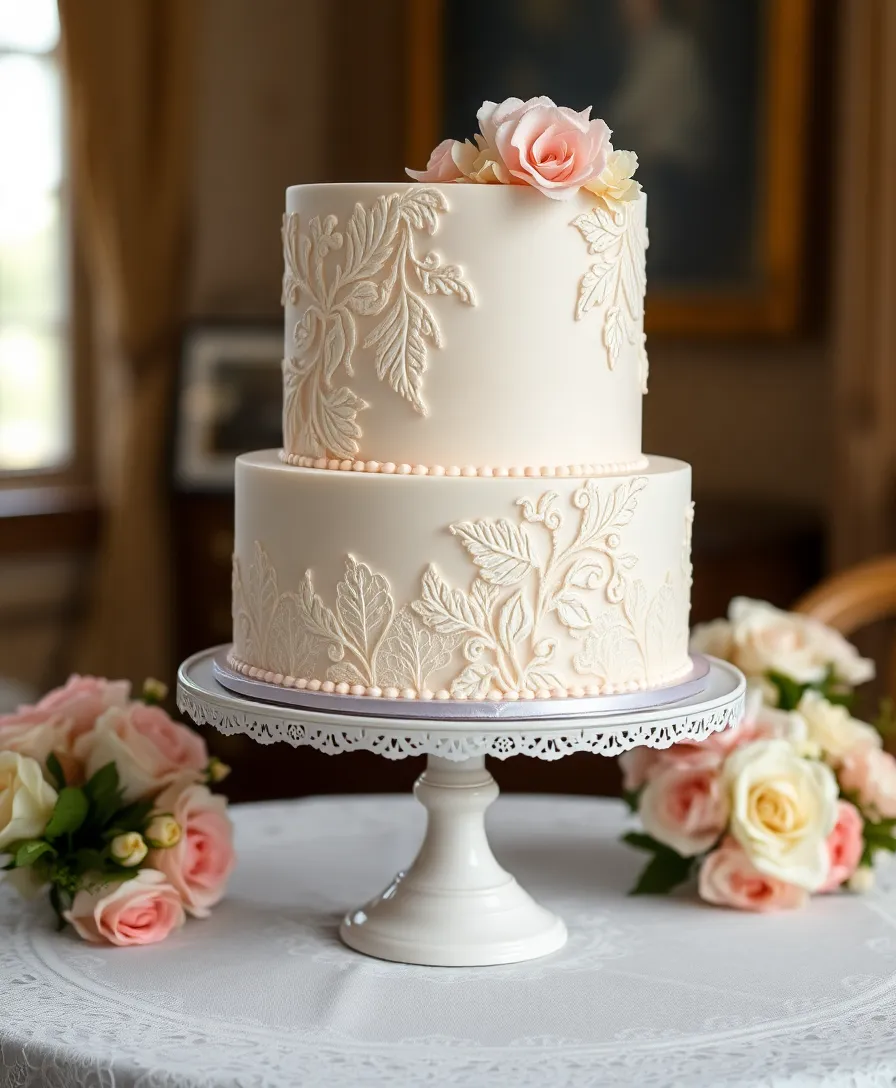 21 Stunning Floral Wedding Cakes That Will Steal Your Heart (You Won't Believe #13!) - 4. Vintage Lace Elegance