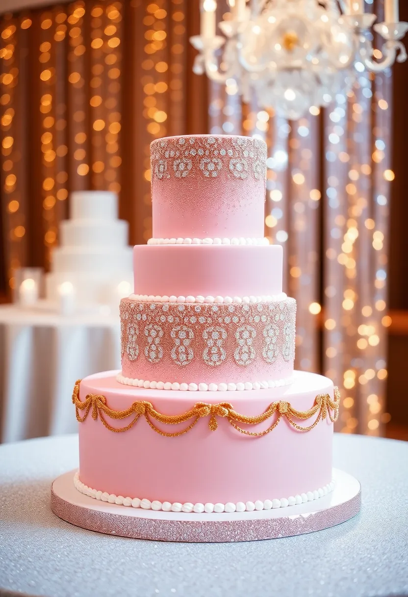 22 Pink Wedding Cakes That Will Make Every Bride Swoon (You Won't Believe #15!) - 9. Glittering Glam