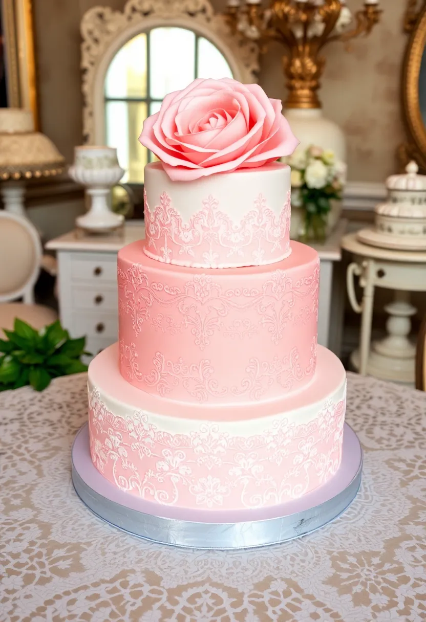 22 Pink Wedding Cakes That Will Make Every Bride Swoon (You Won't Believe #15!) - 2. Vintage Lace Elegance