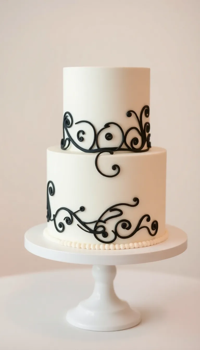 22 Elegant Black and White Wedding Cakes You Can't Afford to Miss! - 14. Elegant Swirls