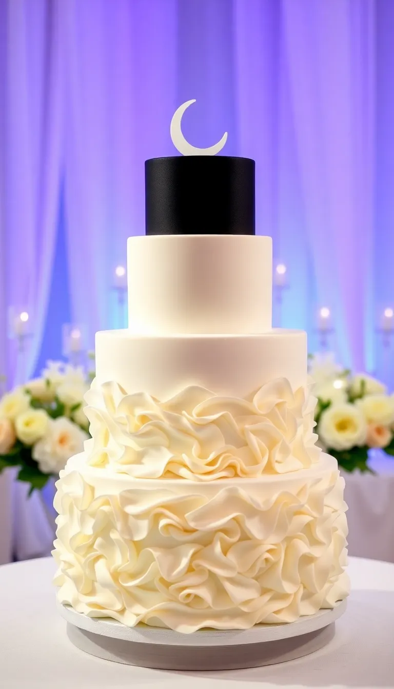 22 Elegant Black and White Wedding Cakes You Can't Afford to Miss! - 6. Ruffled Delight