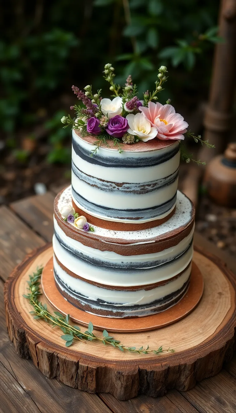 22 Elegant Black and White Wedding Cakes You Can't Afford to Miss! - 13. Rustic Charm