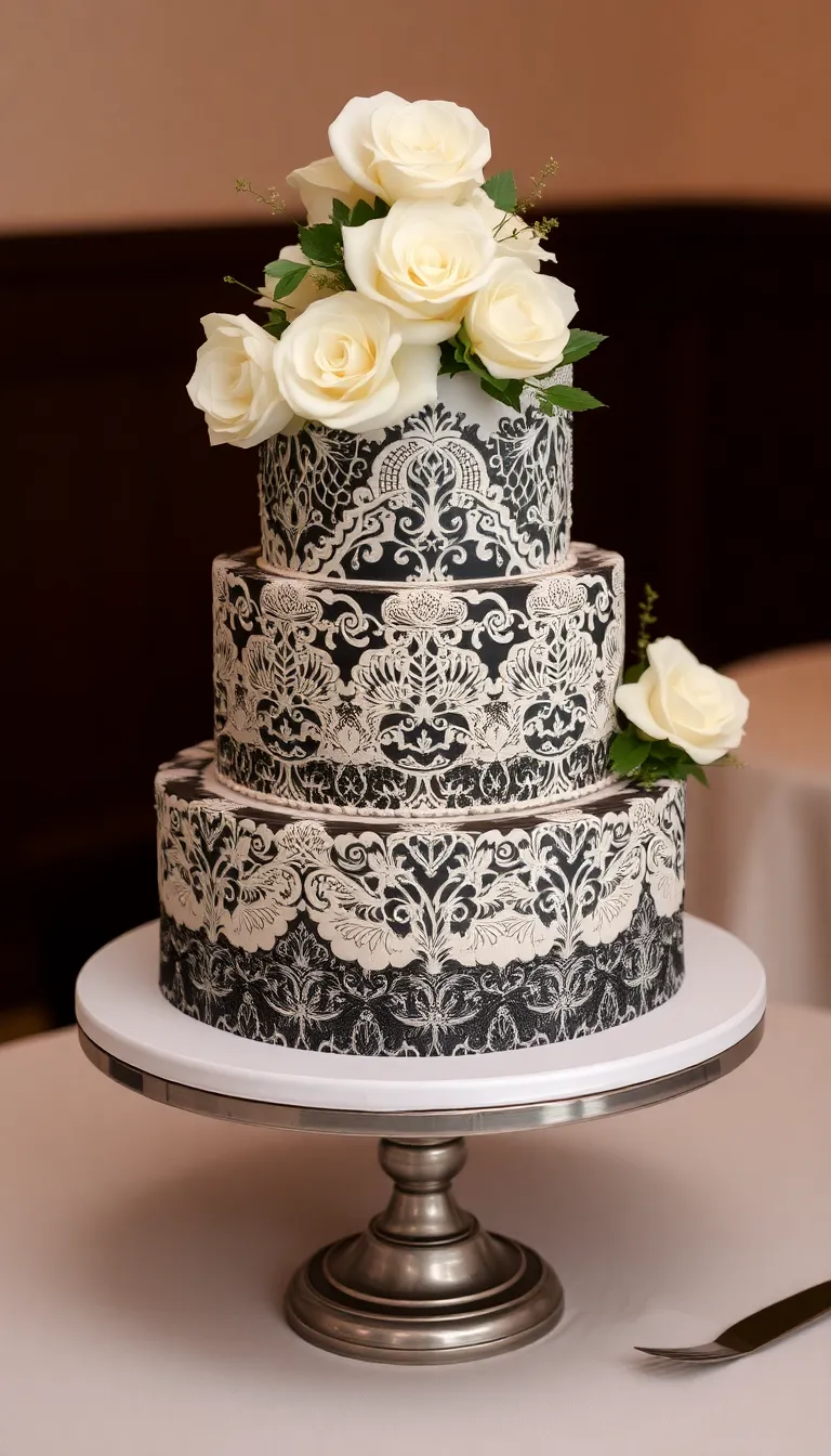 22 Elegant Black and White Wedding Cakes You Can't Afford to Miss! - 2. Vintage Lace