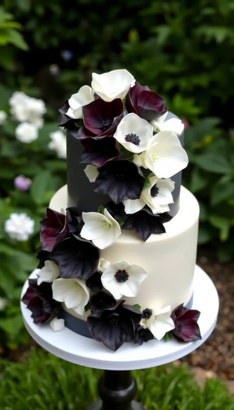 22 Elegant Black and White Wedding Cakes You Can't Afford to Miss! - 5. Floral Fantasy