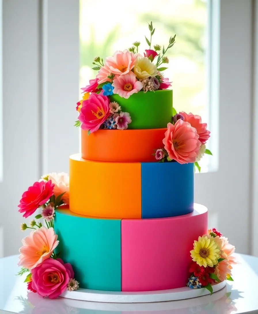 21 Stunning Floral Wedding Cakes That Will Steal Your Heart (You Won't Believe #13!) - 16. Color-Blocked Floral Cake