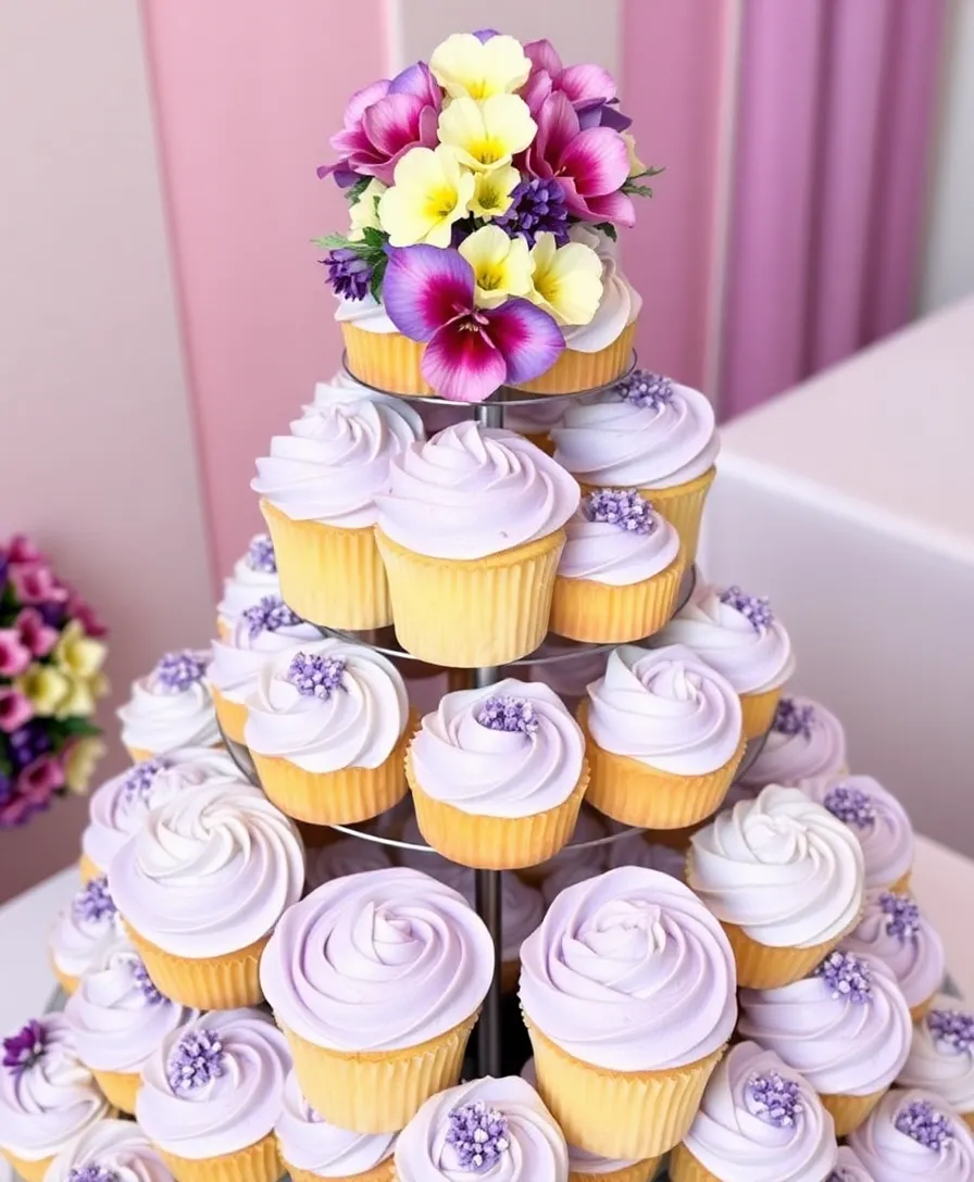 20 Creative Lavender Wedding Cake Designs You’ll Want to Copy! - 11. Lavender Cupcake Tower