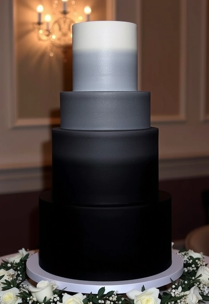 21 Stunning Black Wedding Cakes That Will Steal the Show (Wait Until You See #15!) - 6. The Ombre Effect Cake