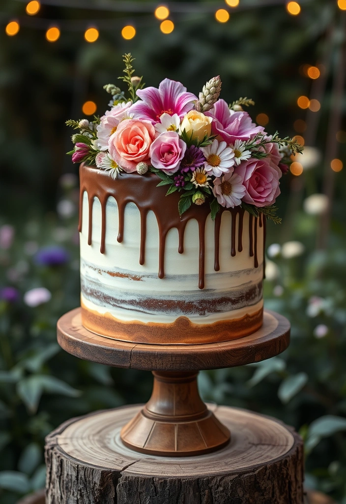 21 Just Married Cake Designs That'll Make You Say 'I Do!' (You Won't Believe #11!) - 11. Rustic Floral Drip Cake (You Won't Believe This One!)
