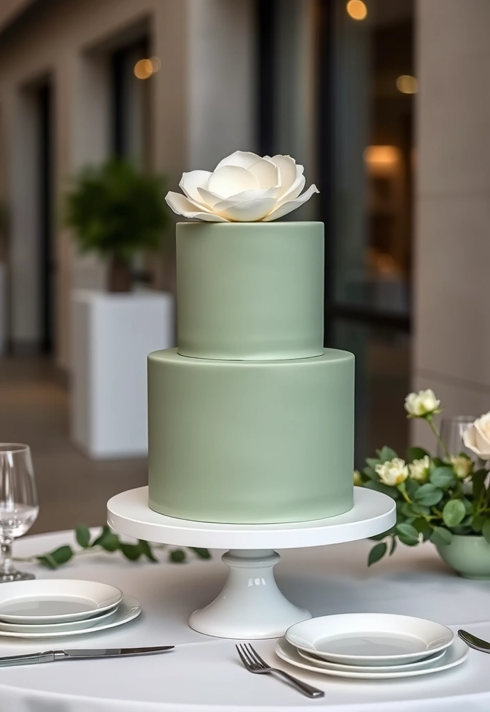 21 Stunning Sage Green Wedding Cakes That Will Steal the Show! - 2. Minimalist Elegance